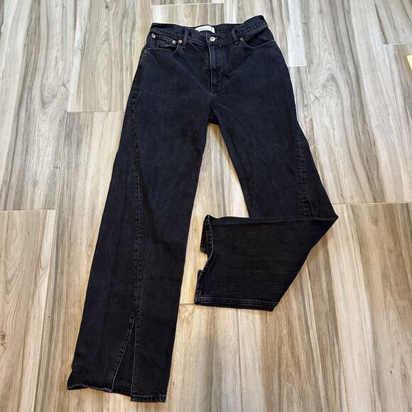 Abercrombie & Fitch The 90s Relaxed Jeans High Rise Black Slit Size 28/8r Preppy - Picture 1 of 8